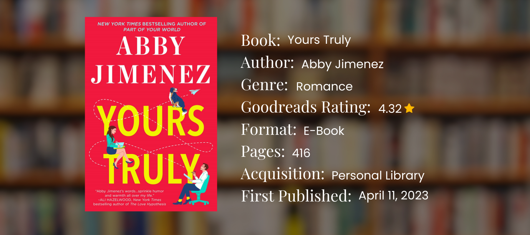 graphic for book yours truly by abby jimenez