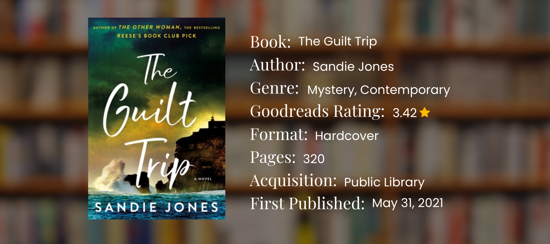 graphic with book details about the guilt trip by Sandie jones