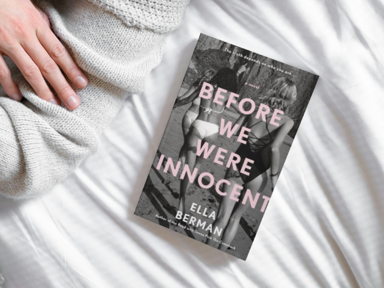 before we were innocent by ella berman laying on a white bed beside somone