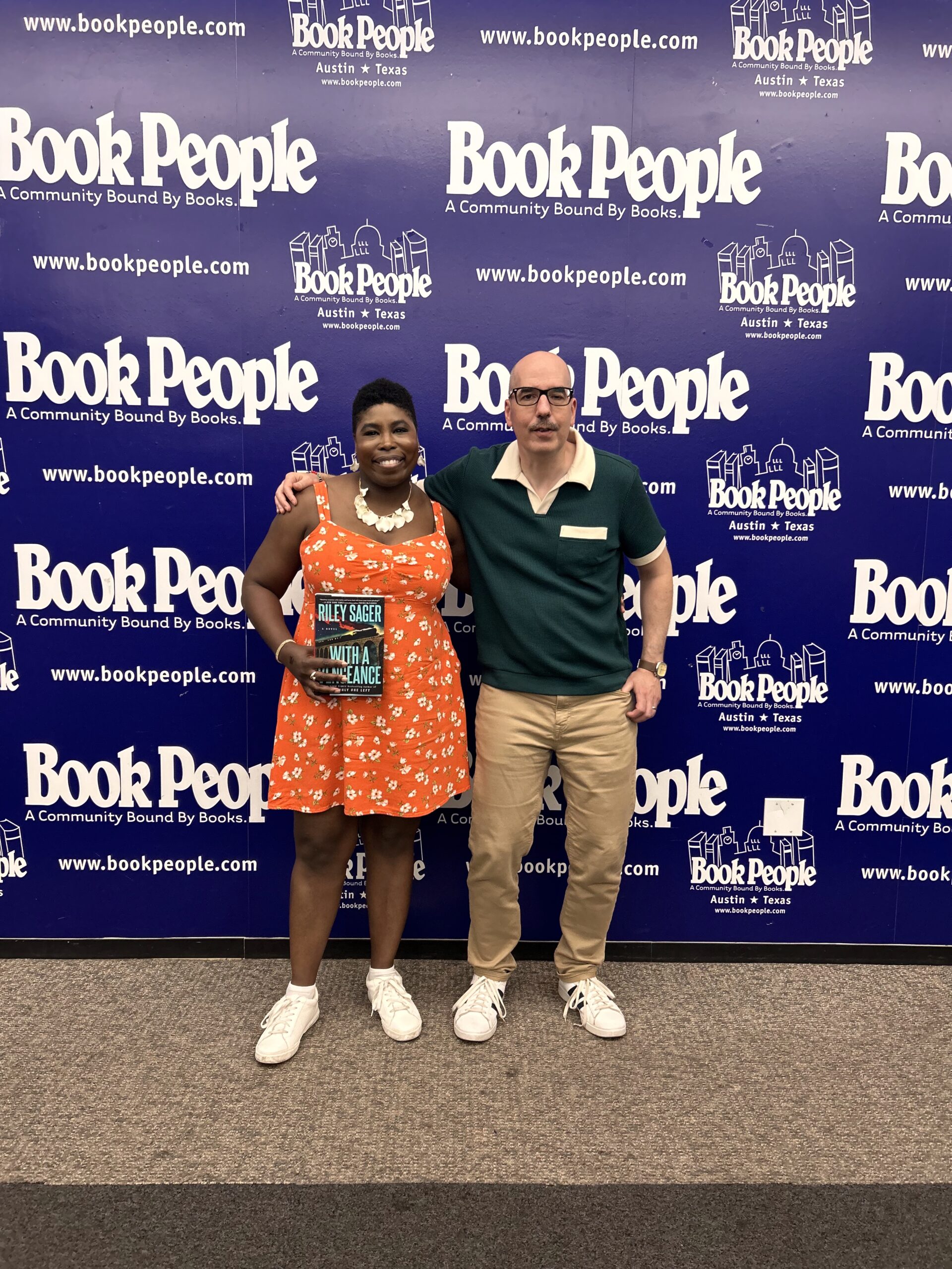 photo of kathleen haagenson with riley sager at author even in Austin, tx